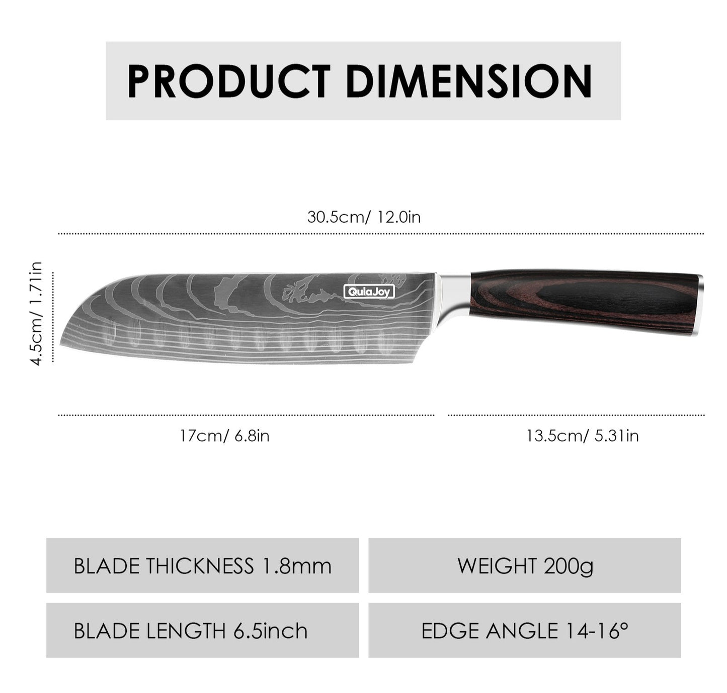 Qulajoy Santoku Japanese Chef Knife, Ultra Sharp Carbon Stainless Steel Kitchen Blade with Ergonomic Pakkawood Handle