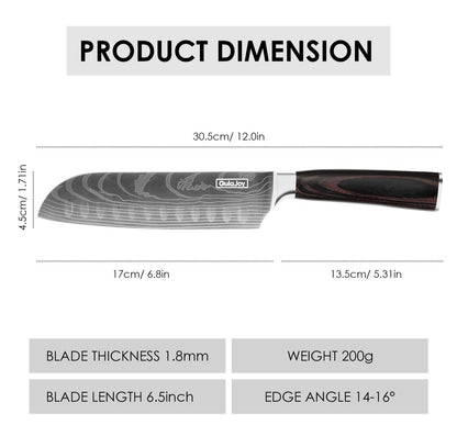 Qulajoy Santoku Japanese Chef Knife, Ultra Sharp Carbon Stainless Steel Kitchen Blade with Ergonomic Pakkawood Handle