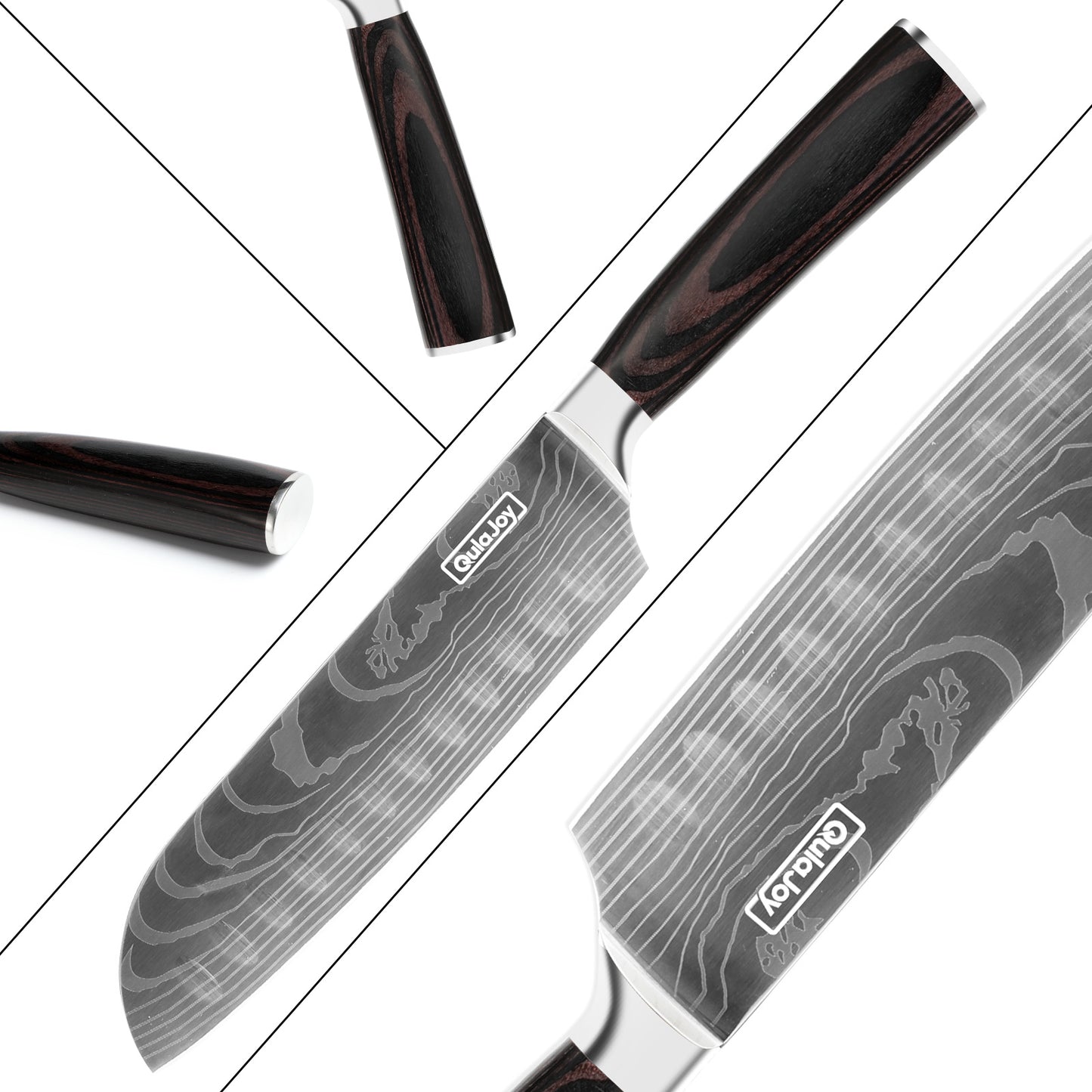 Qulajoy Santoku Japanese Chef Knife, Ultra Sharp Carbon Stainless Steel Kitchen Blade with Ergonomic Pakkawood Handle