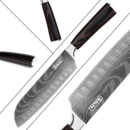 Qulajoy Santoku Japanese Chef Knife, Ultra Sharp Carbon Stainless Steel Kitchen Blade with Ergonomic Pakkawood Handle