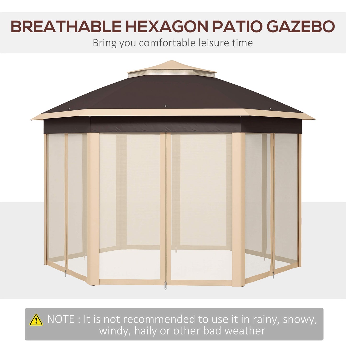 Outsunny 13x13ft. Pop Up Gazebo, Hexagonal Canopy Shelter with 6 Zippered Mesh Netting
