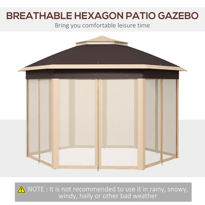 Outsunny 13x13ft. Pop Up Gazebo, Hexagonal Canopy Shelter with 6 Zippered Mesh Netting