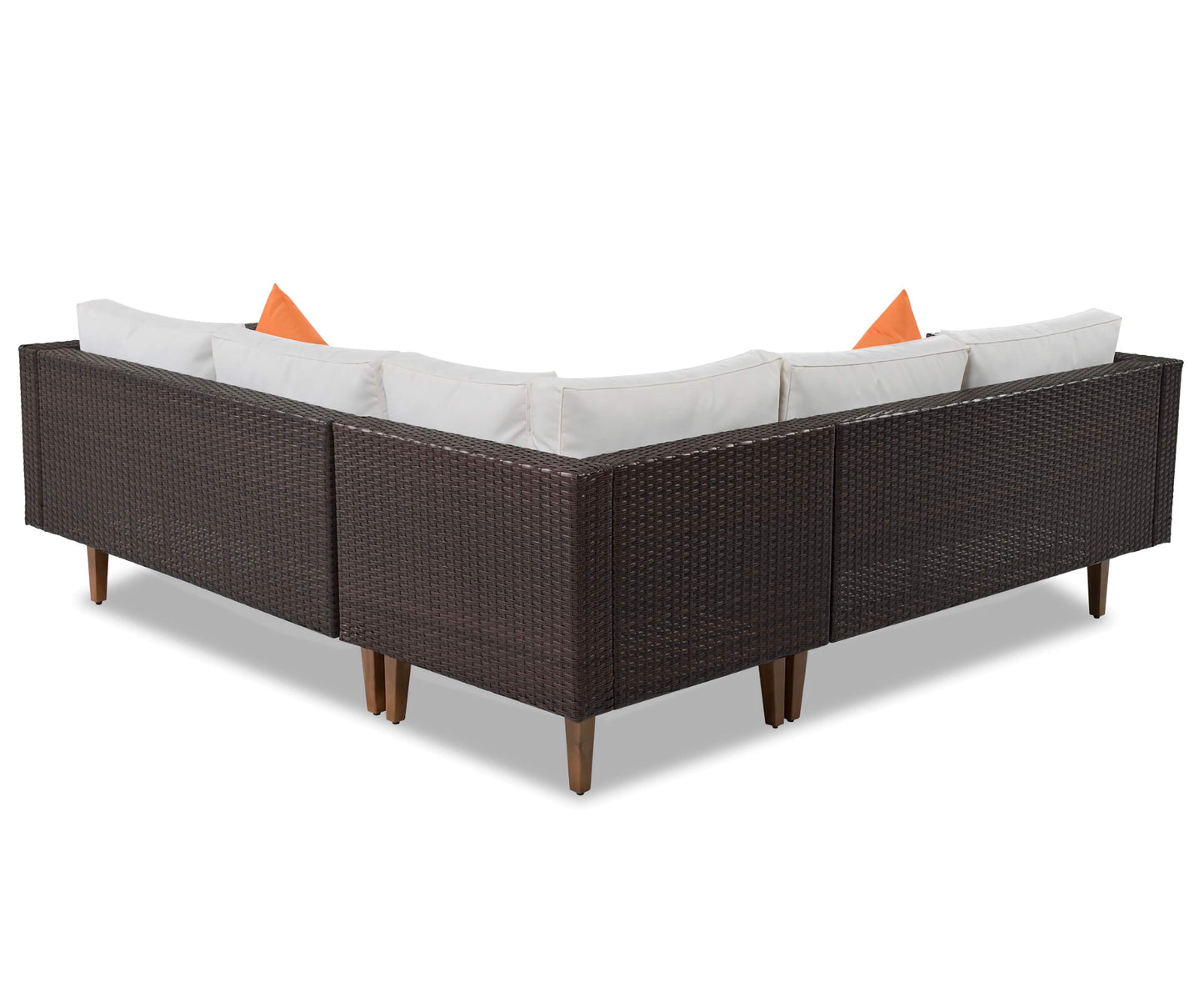 4-Piece Outdoor Wicker Sofa Set, L-Shape Patio Furniture With Colorful Pillows