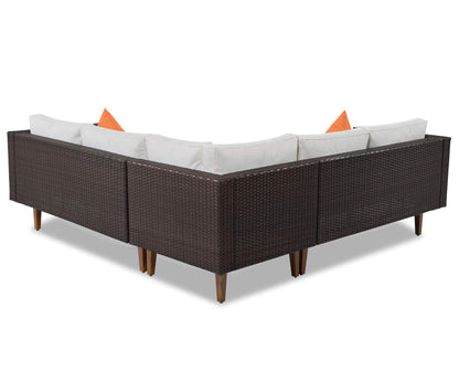 4-Piece Outdoor Wicker Sofa Set, L-Shape Patio Furniture With Colorful Pillows