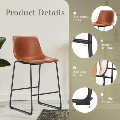 2-Piece Modern Kitchen Barstools, Comfortable Elevated Chairs for Dining Room or Kitchen Island