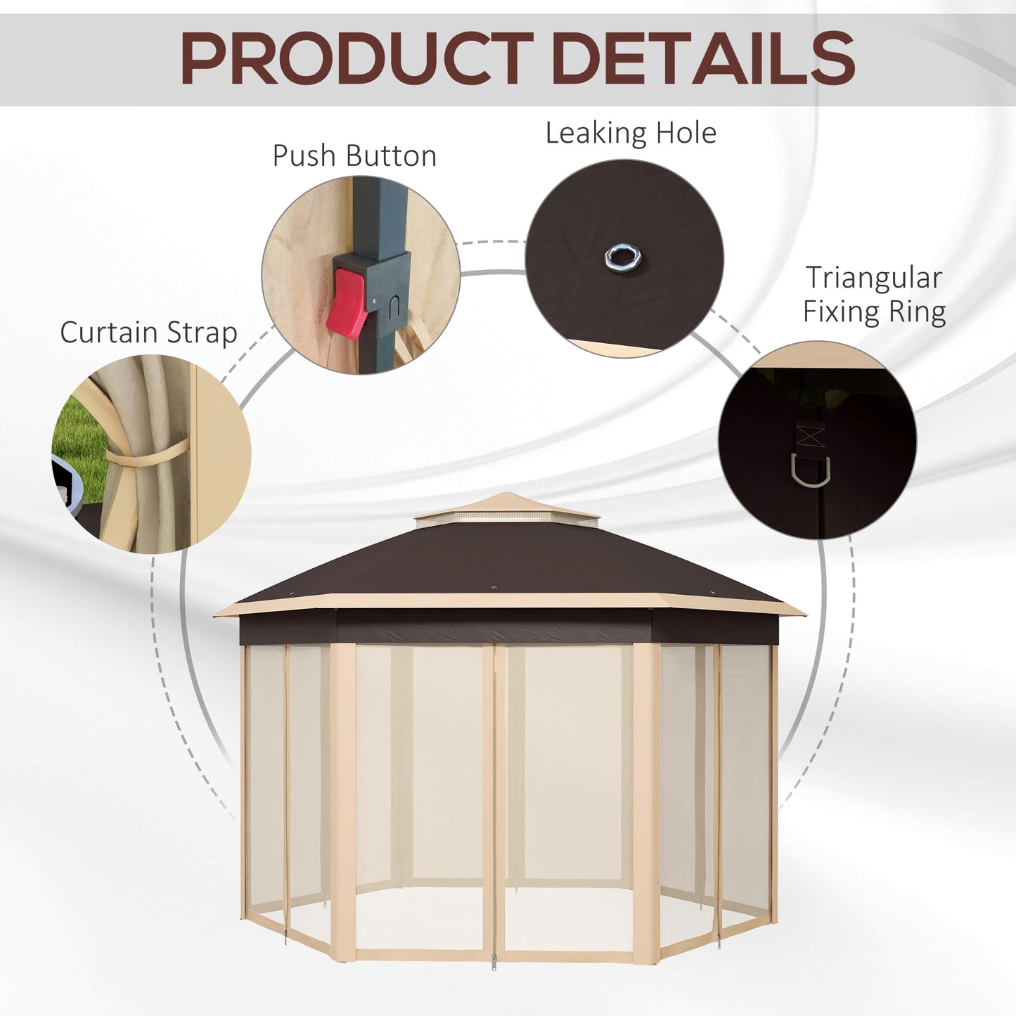 Outsunny 13x13ft. Pop Up Gazebo, Hexagonal Canopy Shelter with 6 Zippered Mesh Netting