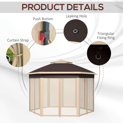 Outsunny 13x13ft. Pop Up Gazebo, Hexagonal Canopy Shelter with 6 Zippered Mesh Netting