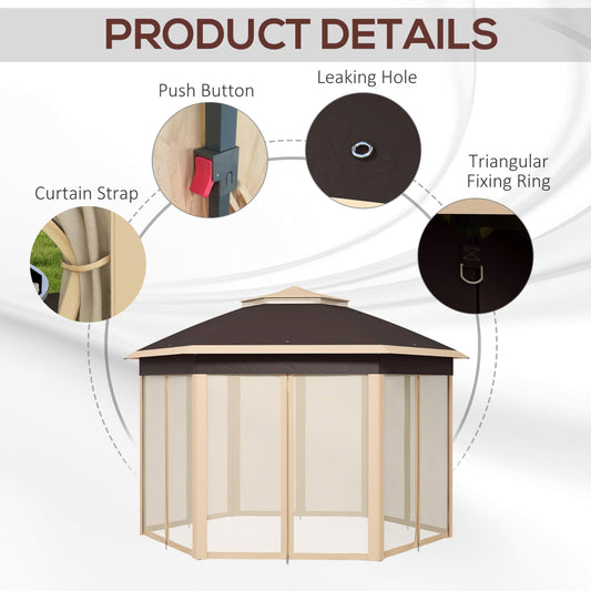 Outsunny 13x13ft. Pop Up Gazebo, Hexagonal Canopy Shelter with 6 Zippered Mesh Netting