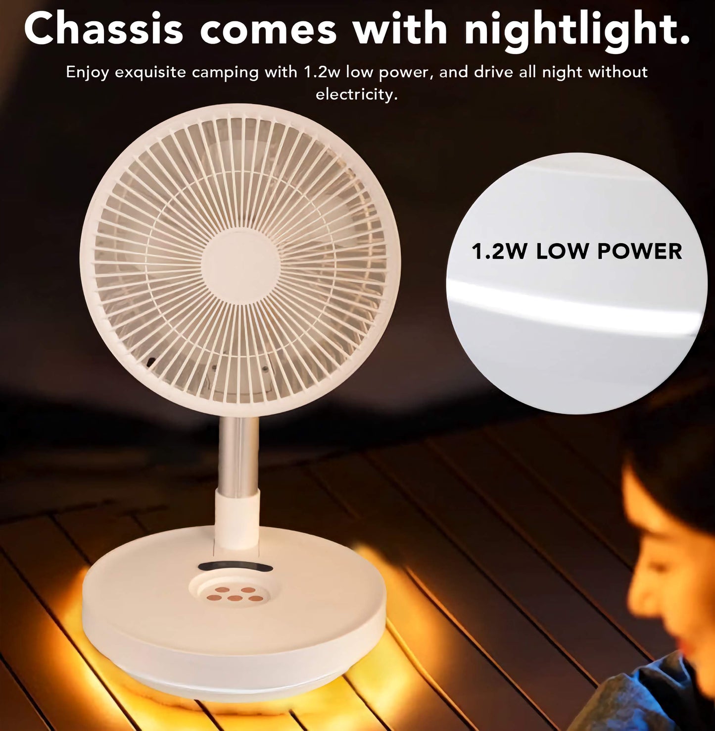 Indoor and Outdoor Retractable LED Fan, Oscillating Standing Fan, Rechargeable Pedestal