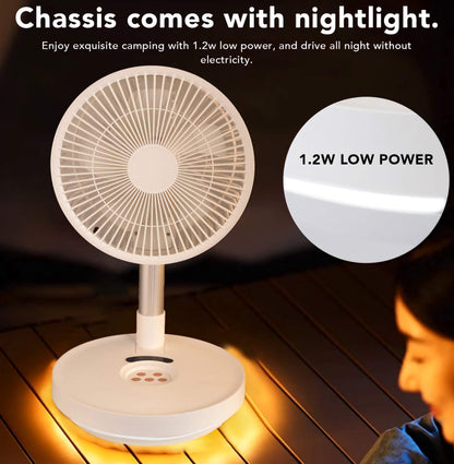 Indoor and Outdoor Retractable LED Fan, Oscillating Standing Fan, Rechargeable Pedestal