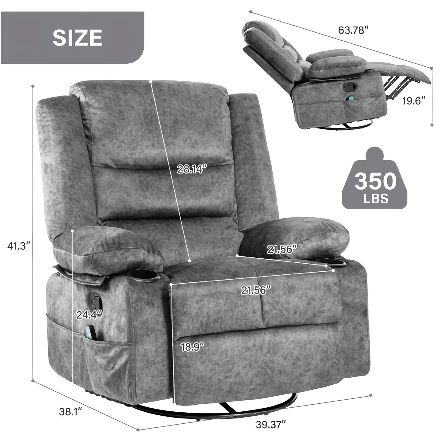 Massage and Heated Reclining Lounge Chair, Adjustable Padded Sofa for Ultimate Comfort and Relaxation