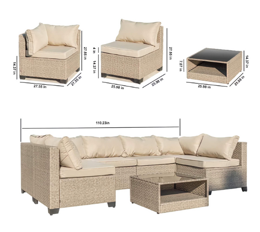 7-Piece Patio Furniture Sofa Set, Outdoor Patio Set with Waterproof Cloth and PE Rattan Base