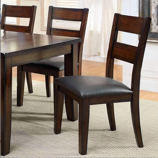 2-Piece Solid Wood Dining Chairs, Comfortable Padded Leatherette Seats with Dark Cherry Finish for Kitchen or Dining Room