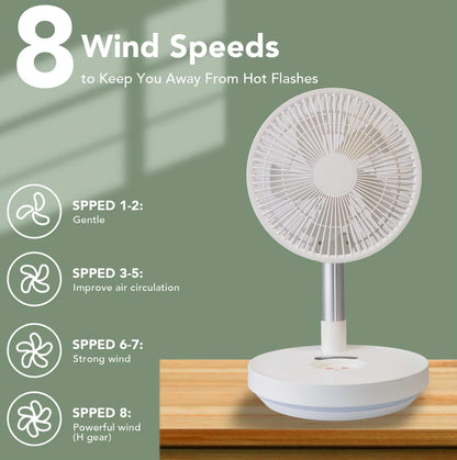 Indoor and Outdoor Retractable LED Fan, Oscillating Standing Fan, Rechargeable Pedestal