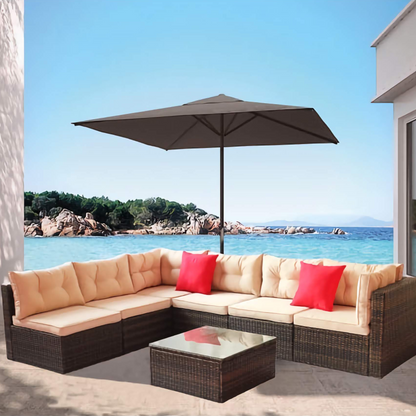 7-Piece Seasonal Patio Sofa Set, Comfortable Outdoor Garden Furniture with Sturdy PE Rattan Base