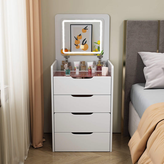 3-in-1 Make Up Vanity Desk, Fashion Vanity with Flip-Top Mirror, Visible Glass, and Storage Drawers
