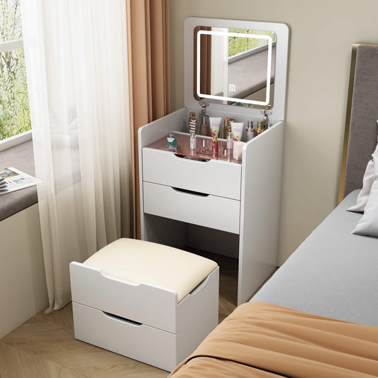 3-in-1 Make Up Vanity Desk, Fashion Vanity with Flip-Top Mirror, Visible Glass, and Storage Drawers
