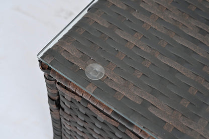 5-Piece Patio Furniture Set, Outdoor PE Wicker Set with Tempered Glass Table and All-Weather Rattan Seating