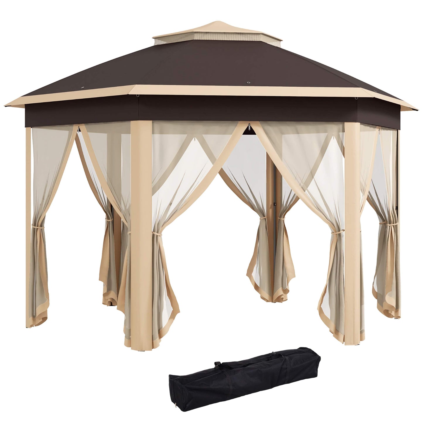 Outsunny 13x13ft. Pop Up Gazebo, Hexagonal Canopy Shelter with 6 Zippered Mesh Netting
