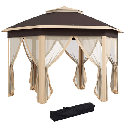 Outsunny 13x13ft. Pop Up Gazebo, Hexagonal Canopy Shelter with 6 Zippered Mesh Netting