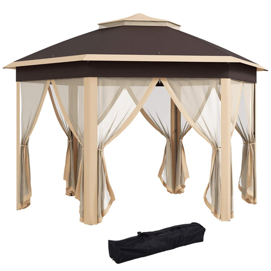Outsunny 13x13ft. Pop Up Gazebo, Hexagonal Canopy Shelter with 6 Zippered Mesh Netting