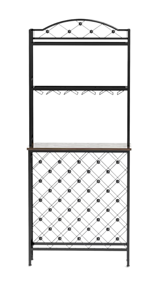 Freestanding Bottle Rack Bar Organizer, Storage Rack with shelf and Bottle/Glass Holder