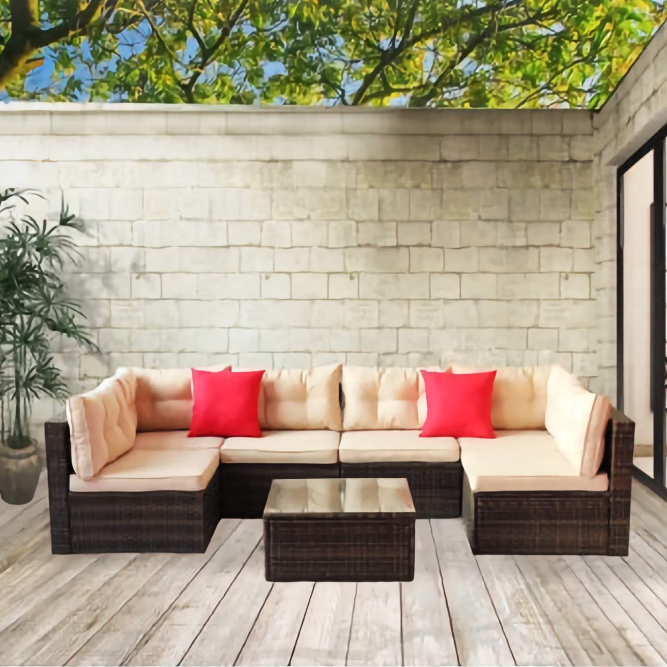 7-Piece Seasonal Patio Sofa Set, Comfortable Outdoor Garden Furniture with Sturdy PE Rattan Base