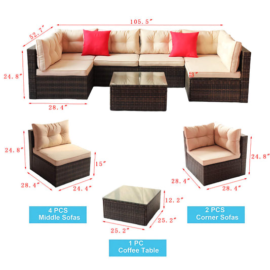 7-Piece Seasonal Patio Furniture Set, Outdoor Garden Sofa Set with PE Rattan Base
