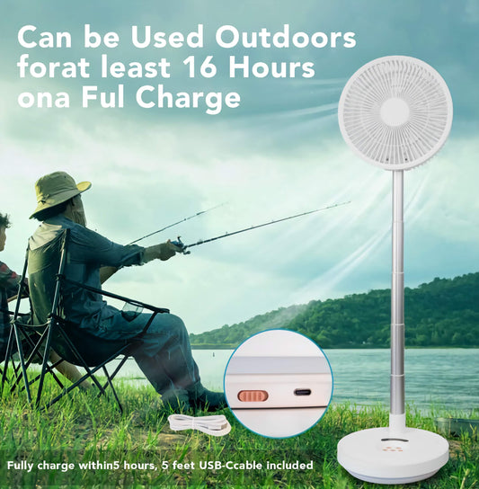 Indoor and Outdoor Retractable LED Fan, Oscillating Standing Fan, Rechargeable Pedestal