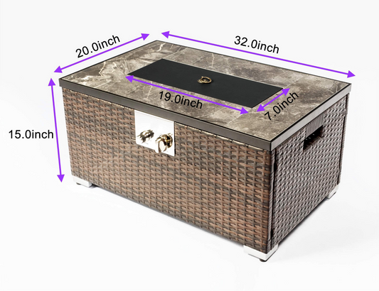 32in. Outdoor Propane Fire Table Pit, Rattan Material with Tile Tabletop