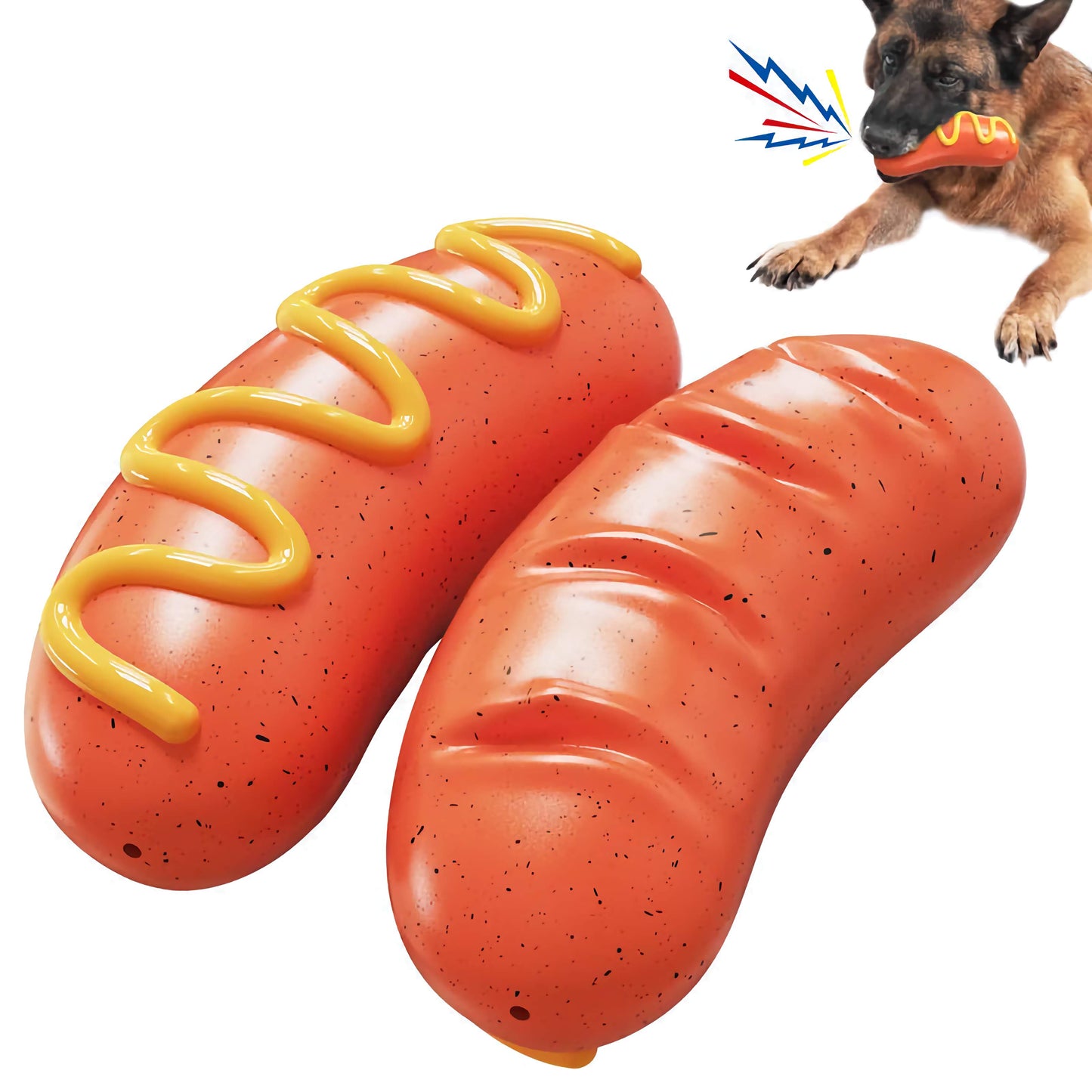 Tough Rubber Hot Dog Pet Chew Toy, Long-Lasting Pet Toy for Aggressive Chewing and Dental Health