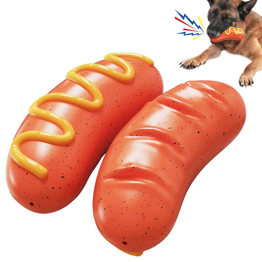 Tough Rubber Hot Dog Pet Chew Toy, Long-Lasting Pet Toy for Aggressive Chewing and Dental Health