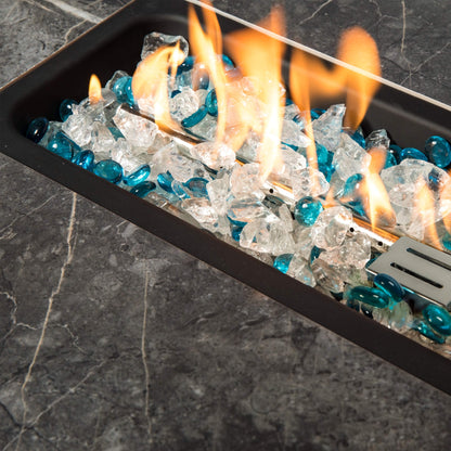 32in. Outdoor Propane Fire Pit Table, Stylish Rattan Base with Durable Tile Tabletop for Patio and Garden