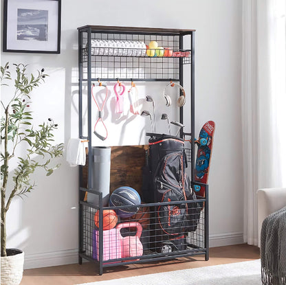Versatile Equipment Storage Rack with Bench Storage