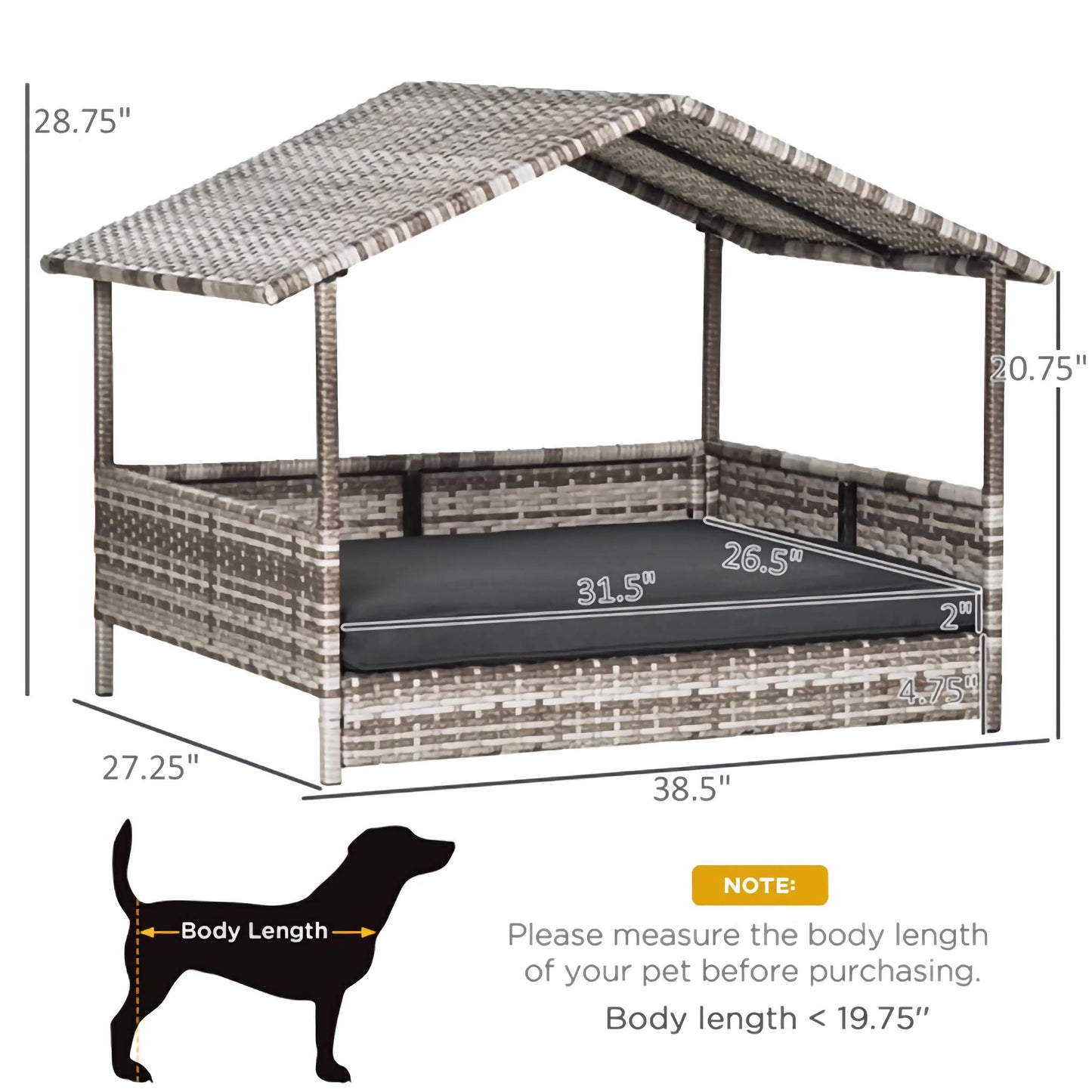Soft Padded Pet Cabana, Cozy Weather-Protected PE Rattan Sofa Bed for Dogs and Cats