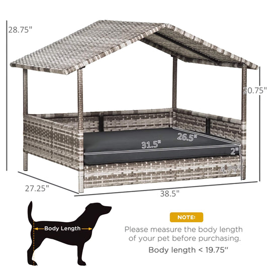 Soft Padded Pet Cabana, Cozy Weather-Protected PE Rattan Sofa Bed for Dogs and Cats