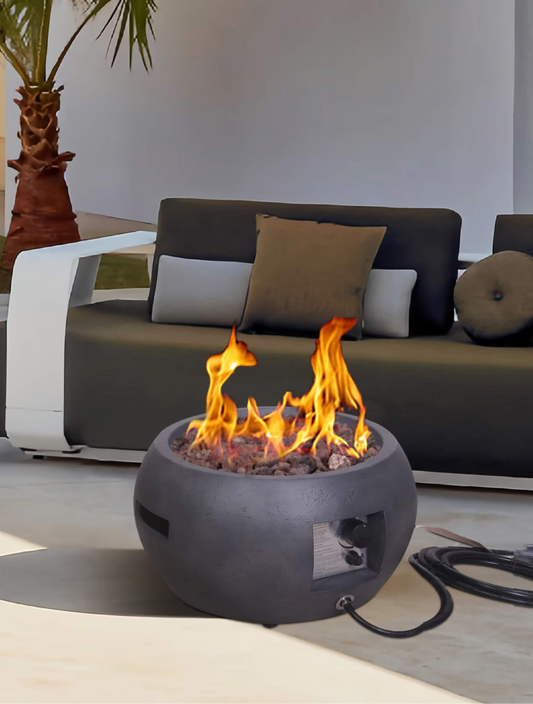 22in. Outdoor Propane Fire Pit, Stylish Round Base with Concrete-Look Texture for Patio and Backyard
