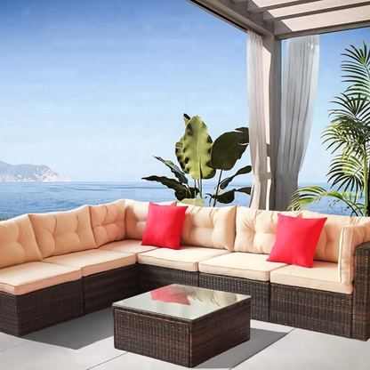 7-Piece Seasonal Patio Sofa Set, Comfortable Outdoor Garden Furniture with Sturdy PE Rattan Base