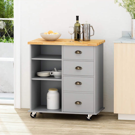 Modern Rolling Kitchen Storage Trolley, Space-Saving Cart with Drawers, Cabinet Door and Shelves