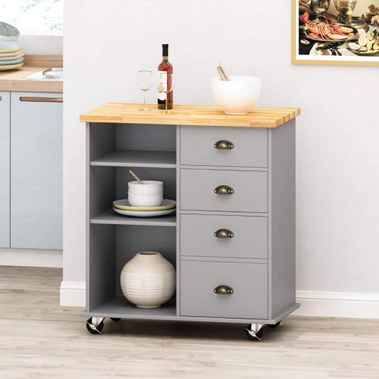 Modern Rolling Kitchen Storage Trolley, Space-Saving Cart with Drawers, Cabinet Door and Shelves