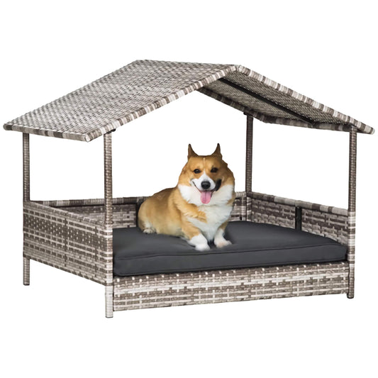 Soft Padded Pet Cabana, Cozy Weather-Protected PE Rattan Sofa Bed for Dogs and Cats