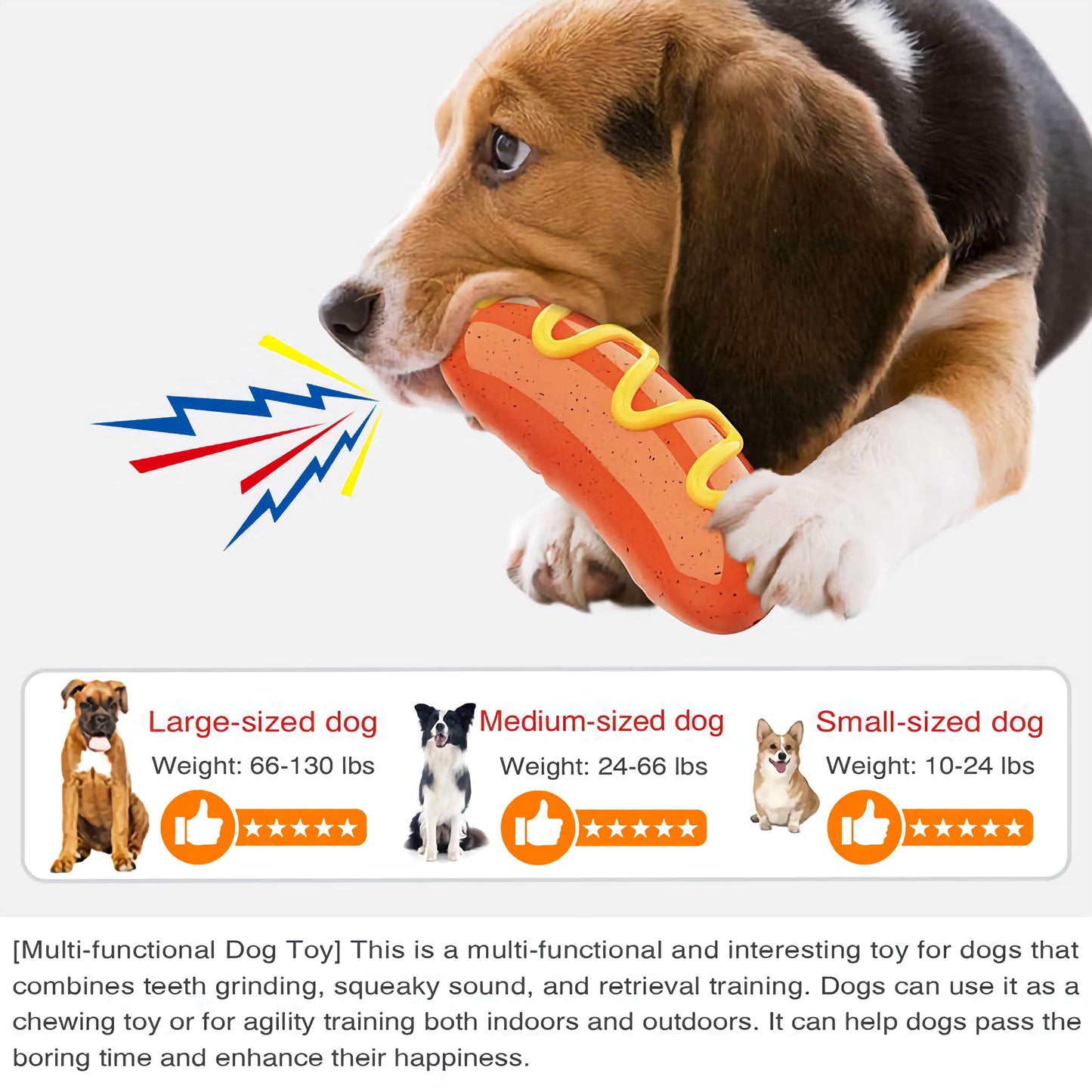 Tough Rubber Hot Dog Pet Chew Toy, Long-Lasting Pet Toy for Aggressive Chewing and Dental Health