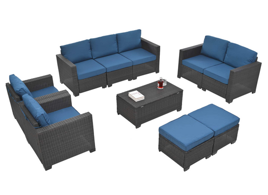 10-Piece Patio Furniture Set, Outdoor Sofa Set with Waterproof Cloth and PE Rattan Base