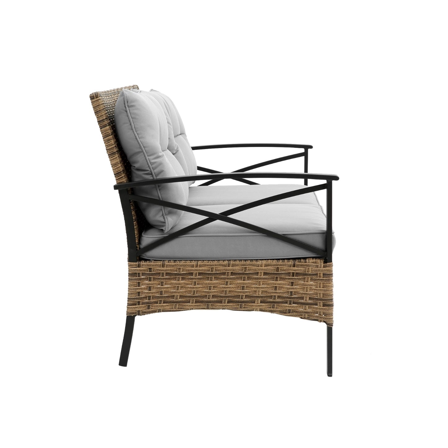 4-Piece Patio Sectional Sofa Set, KD Rattan Wicker, Outdoor Garden Furniture