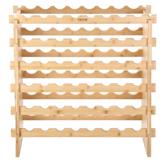 VEVOR 6-Tier Stackable Bottle Rack, 48-Bottle Holder with Bamboo Wood Display Shelf