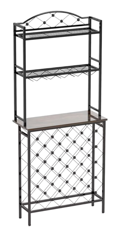 Freestanding Bottle Rack Bar Organizer, Storage Rack with shelf and Glass Holder