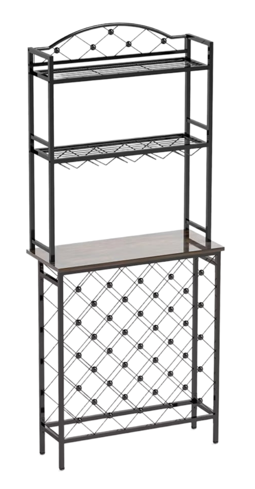 Freestanding Bottle Rack Bar Organizer, Storage Rack with shelf and Bottle/Glass Holder