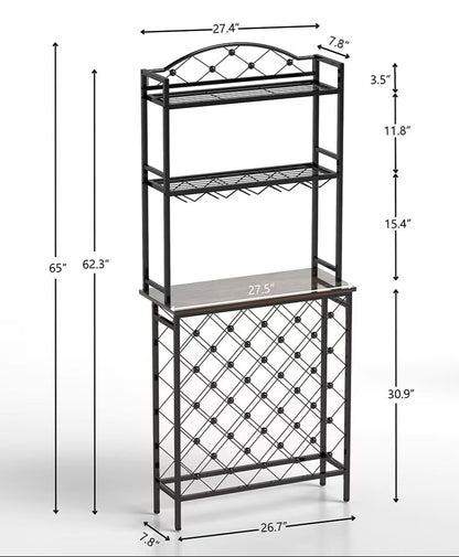 Freestanding Bottle Rack Bar Organizer, Storage Rack with shelf and Glass Holder