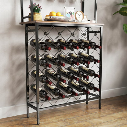Freestanding Bottle Rack Bar Organizer, Storage Rack with shelf and Glass Holder