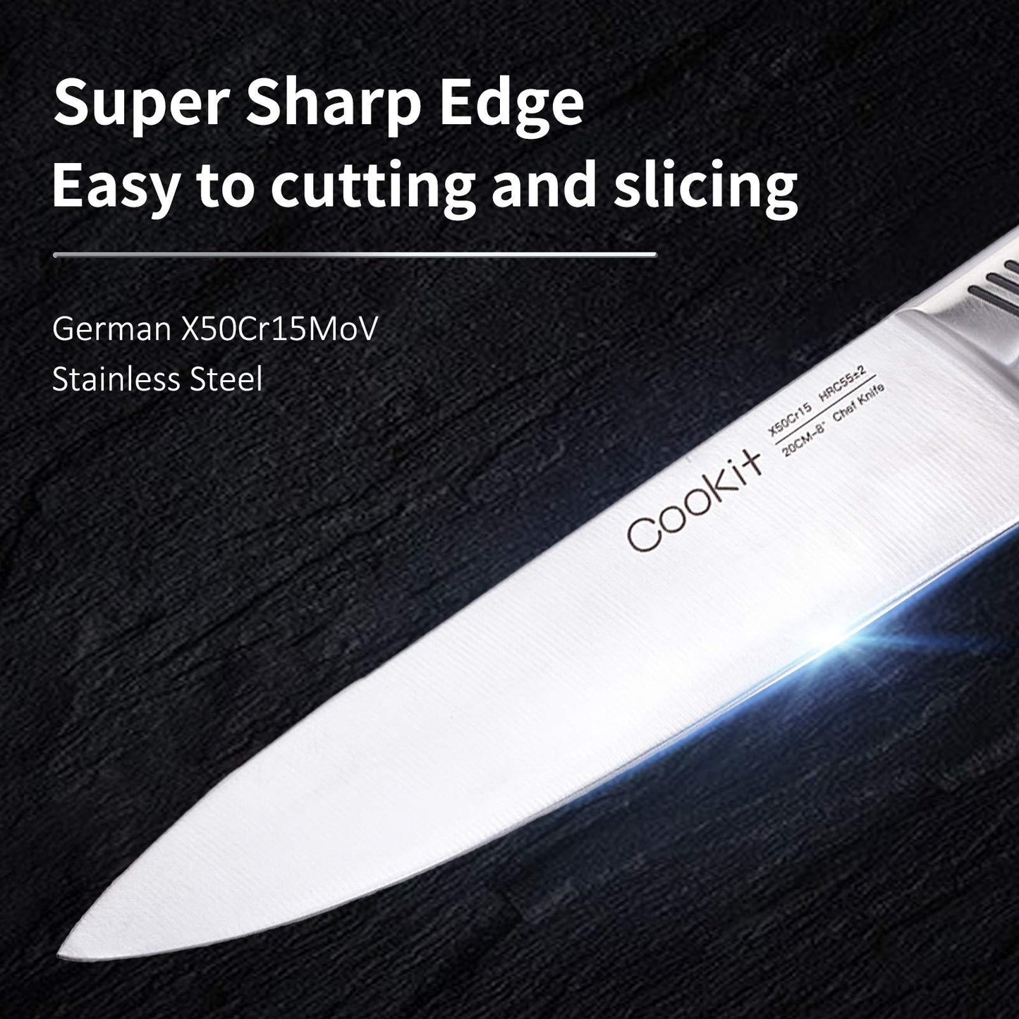 Cookit 15-Piece Kitchen Knife Set, Stainless Steel Chef Knives with Non-Slip Handles, Holder and Blade Sharpener